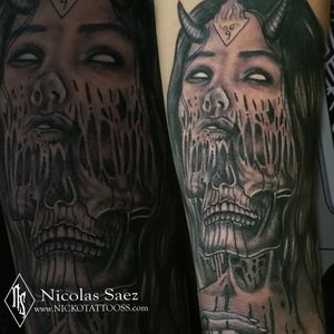 #skull #girl #tattoo #tatuaje #blackandgrey #realistic #realistictattoos #tattooartist #tattooartistmagazine #besttattoos #chile #chileantattoo #chiletattoo #horror #horrortattoo 