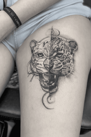 Half sketch half realistic. Custom design#jaguartattoo #jaguar #tattooart 