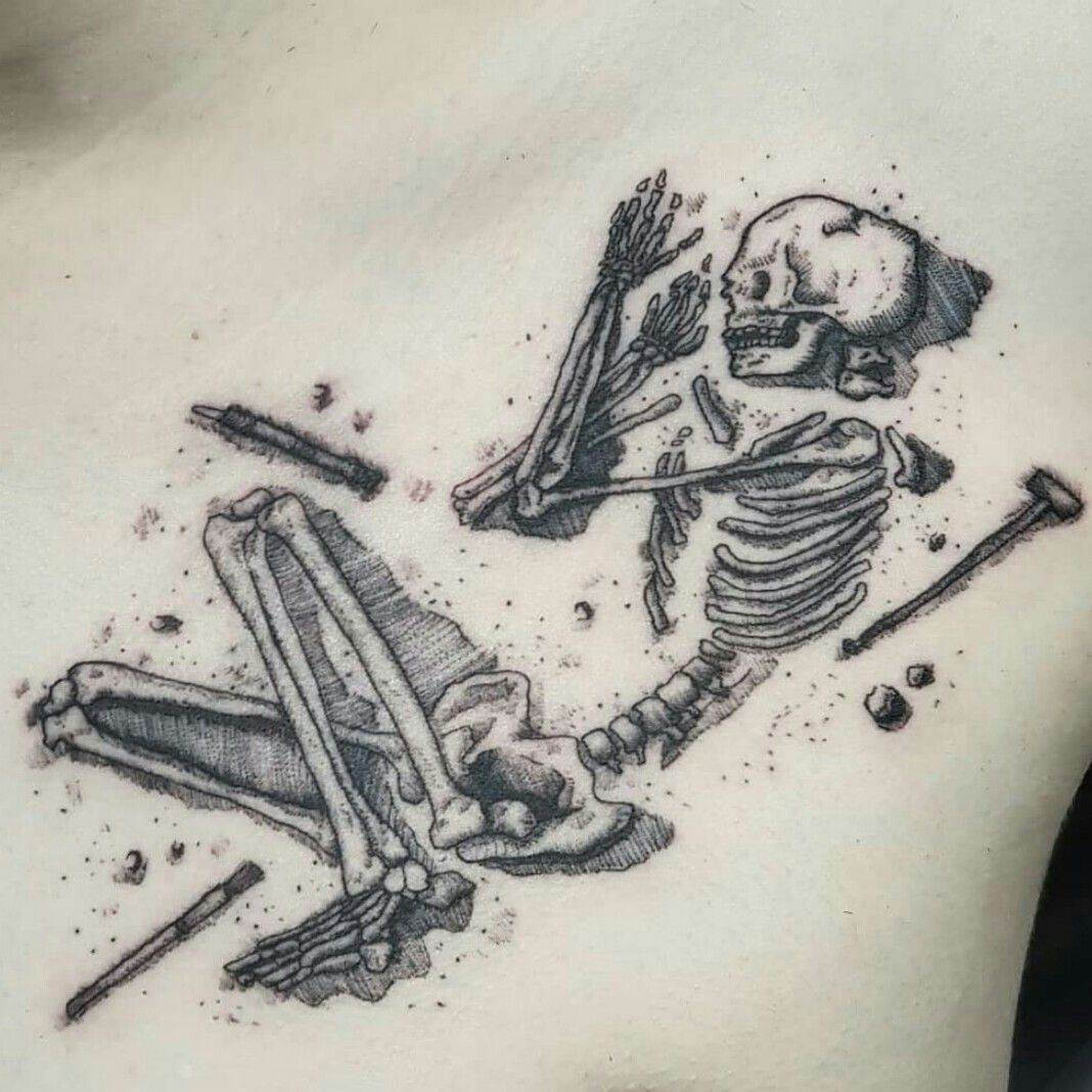 Tattoo uploaded by Bonnie Greyling  Sketchwork skeleton  Tattoodo