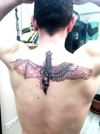 angels and demons tattoos back