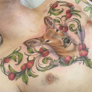 Deer  and tomato vine chest piece #tattoo #tattoolife #tattooart #deer #envyneedles #rosewatertattoo #tattoos #tattooartist #art #ink #inked #lynntattoos #inkedmag #portland #portlandtattooers #portlandtattoo #pdx #pdxartists #pdxtattooers #pdxtattoo #tattooed #tatsoul #fusiontattooink #fkirons #bestink #vegan #tattoosnob #naturetattoos #crueltyfree #eternalink