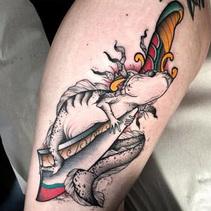 Tattoo by Tommaso Girardi and Marco Frever Parodi #TommasoGirardi #MarcoFreverParodi #axolotltattoos #axolotl #animal #nature #amphibian #walkingfish #oceanlife #oceancreature