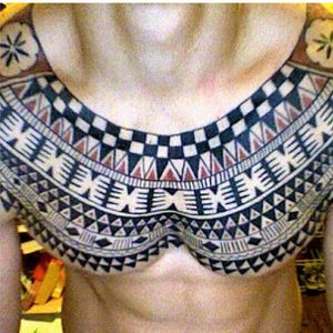 Fijian tapa chest tattoo