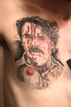 Pablo Escobar tatt scene from show Narcos