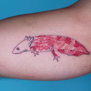 Tatuaje por Oozy #Oozy #axolotltattoos #axolotl #Animales #Naturaleza #Sapos #Pez errante #Sealife #Mealife