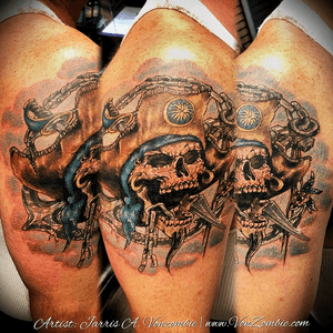 #vonzombie #vnzmb #tattoo #tattooartist #travelingart #artist #designer #creativity #creative #ink #international #worldwide #bodyart #illustration #pirate #skull #anchor 