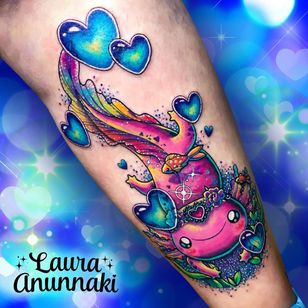 Tatuaje de Laura Anunakki #LauraAnunnaki #axolotltattoos #axolotl #animals #nature #tobas #wandering fish #oceanlife #oceancreature
