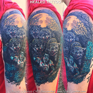 A Day To Remember song lyrics “I had the greatest faith in fools, turned my back and out came the wolves!”  and graphic t-shirt  Inspired this half-sleeve tattoo design       #vonzombie #vnzmb #tattoo #tattooartist #travelingart #artist #designer #creativity #creative #ink #international #worldwide #bodyart #illustration #adaytoremember #wolves #band #adtr 