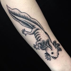 Tattoo by Nick Wallin #NickWallin #axolotltattoos #axolotl #animal #nature #amphibian #walkingfish #oceanlife #oceancreature