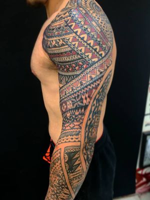 Full sleeve Fijian tribal tattoo 