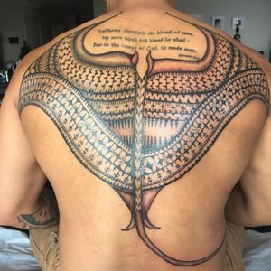 Fijian manta ray tribal tattoo back