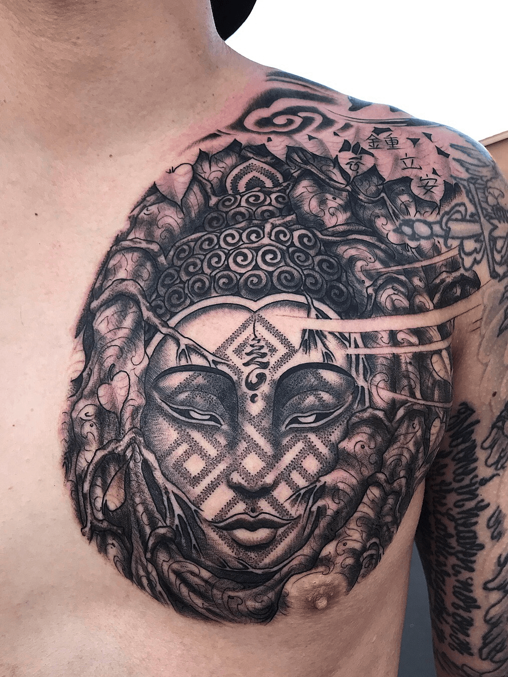 Nice start on this Buddha chest  Atomic Tattoos Bicester  Facebook