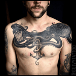 Guivy Hellcat - Art For Sinners - Geneva #guivy #tattoo #geneve #geneva #switzerland #tatouage #suisse #tatoueur #torso #chest #tatuaje #tatuagem #jewelry #inspiration #octopus #octopustattoo #kraken #rum #anchor #blackandgrey 