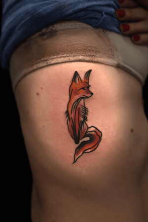 Watercolor Fox Tattoo on the Ribs