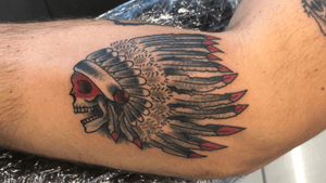 Indian Skull Headress Forearm Tattoo