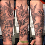 Forearm piece completed #tattoo #tattoos #blackandgrey #rose #flowers