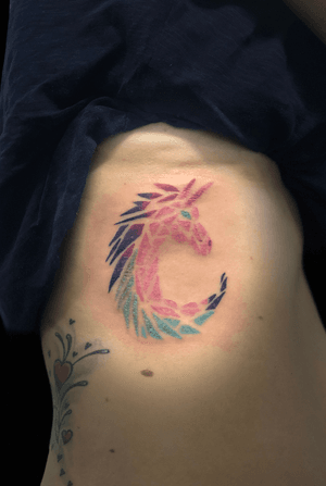 Glittery Unicorn Tattoo on the Ribs