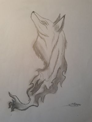 #fox #ghost #flames #black and grey