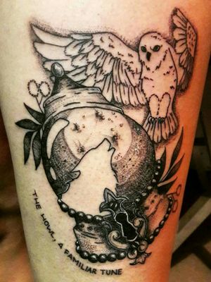 "Among the Shooting Stars" from Sonata Arctica 💗🌙#tattoo #tattooedgirl #tattooartist #SonataArctica #song #AmongTheShootingStars #owl #wolf #moon #originaldesign #TattooStudioOcho #Aradisa 