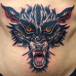Wolf tattoo by Chuck Paprocki #ChuckPaprocki #wolf #traditional #stomach #color