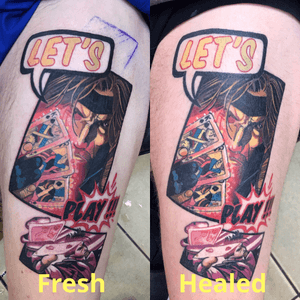 Done last visit in Nottingham , photo on the left fresh , the right one healed , tattoo is one month old , photos without any filters, no adjust , done with iphone , thanks for watching 👊💪😎