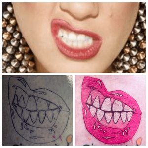 Inspiration image, stencil and finished product. #Pink for the win! #LipsTattoo #scratched #sammisparkles #DawsonCreek