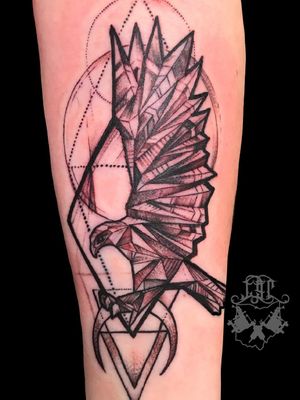 Black work redtail hawk tattoo done at evolved body art in Columbus ohio  #BlackworkTattoos #blackwork #geometrictattoo #columbus  #EvolvedBodyArts #tattooartist #birdtattoo 