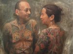 Painting by Shawn Barber of Junko Shimada and Bill Salmon #ShawnBarber #JunkoShimada #BillSalmon #LeMondialDuTatouage ##LeMondialDuTatouage2019 #Paris #France #tattooconvention
