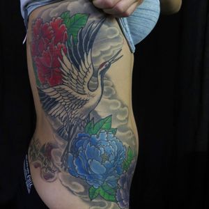 Crane and peony cover up. (healed 2 years) 