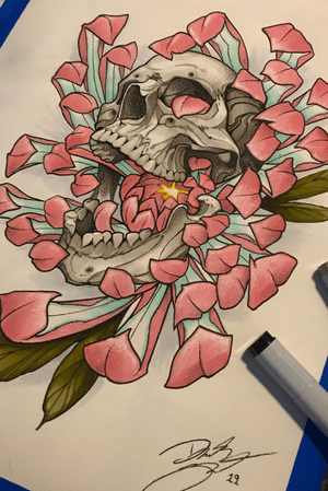 Skull and chrysanthemum. Prints coming soon!