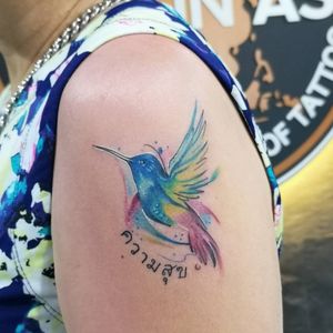 Water Colour Humming Bird Tattoo Khun Aun,  Great Artwork By the World's Best Tattoo Artists. Great Service, Using Fusion Ink and Eternal Ink, Top Artist and Great Price Friendly Staff and an Hygienic Work Place. Inked in Asia Patong