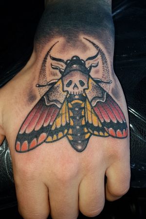 Moth tattoo. #mothtattoo #colourtattoo #handtattoo 