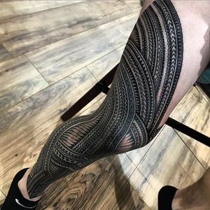 Full Samoan tribal leg tattoo