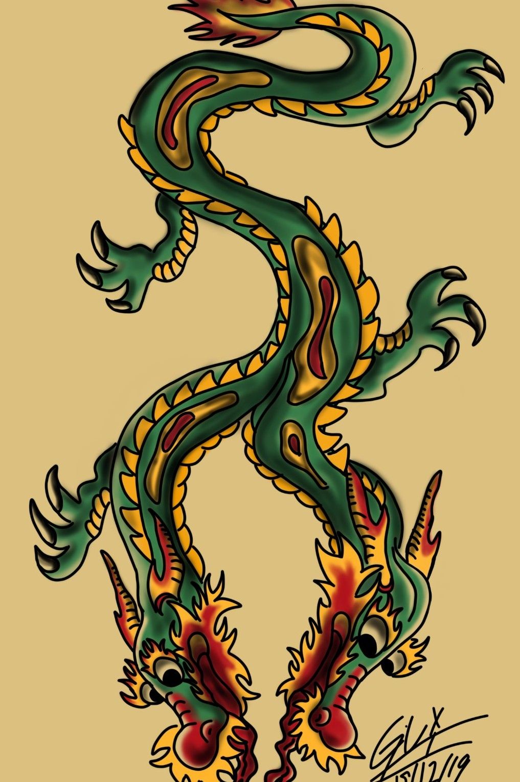 Twoheaded Dragon tattoos stock illustration Illustration of dragons   33421123