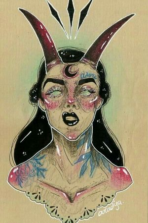 Adore ♡#tattoo #tattoodesign #tattoedgirl #horns #design #moon #demon #AdoreDelano #draw #mexicantattooartist #MexicoCity #ink #Aradisa
