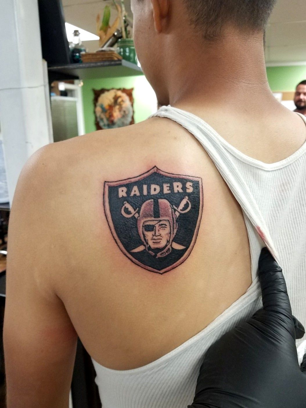 Last nights Raiders maga shield on the homie coco I love how this came out   thank you all that let me do me when it comes to the tattoo style my