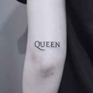 Tattoo by Hwawol #Hwawol #queentattoos #queen #freddymercurytattoo #freddymercury #bohemianrhapsody #rockandroll #musictattoo #lettering