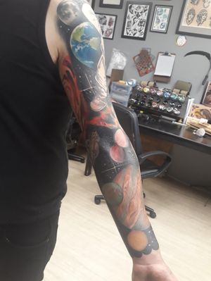 Space sleeve in progress, went over all the black for the second time for more depth 