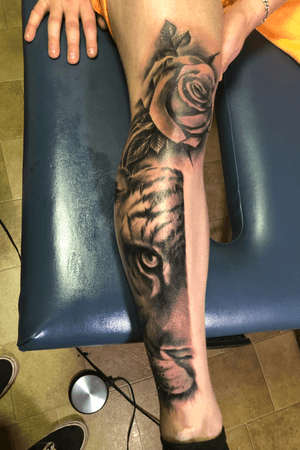 Black and grey leg tiger tattoo solid addition