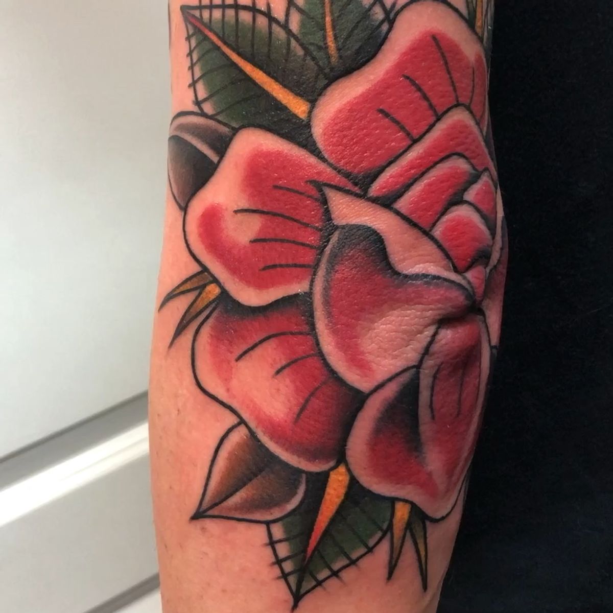 Tattoo uploaded by Luca Barbagallo • #Elbow #rose #classictattoos  #traditional #oldschool • Tattoodo