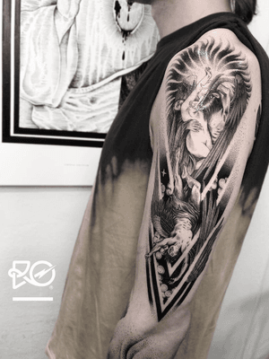 By RO. Robert Pavez • Apocalypse III • Done in studio ZOI TATTOO • Stockholm 🇸🇪 2019 #engraving #dotwork #etching #dot #linework #geometric #ro #blackwork #blackworktattoo #blackandgrey #black #tattoo #fineline
