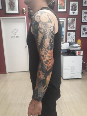 Space sleeve in progress, went over all the black for the second time for more depth 