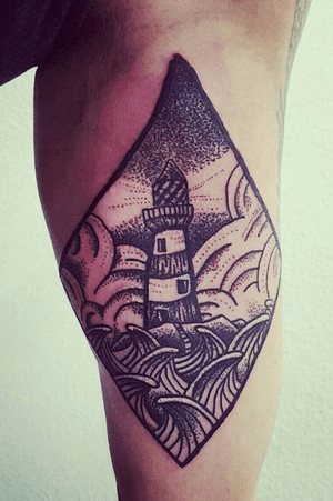 Dot work lighthouse done by an apprentice couple of visable mistakes but still fairly happy