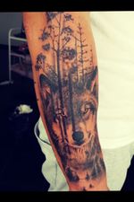 Forest wolf tattoo. #blackandgreytattoo #wolftatoo #foresttattoo 
