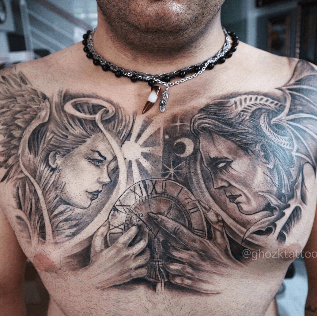 Tattoo uploaded by Ghozk Tattoo • Angel Vs Devil 🌙 @ghozktattoo  @tattoovietnam @worldfamousink @nhatrangtattoo #tattoomen #inkedboys  #inkedgirl #tatuaje #bestoftheday #tattooartist #tattoomodel #tattoo  #colortattoo #legtattoo #realistictattoo ...