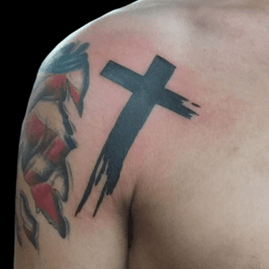 cross tattoos for men on shoulder blade
