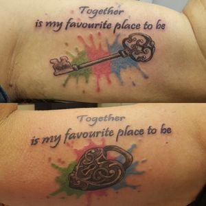 Matching his and hers tattoo #tattoo #tattoos #tattooist #tattooartist #womenwithtattoos #womenwithink #tattooedwomen #tattooedgirls #inked #inkedwomen #inkedmen #guyswithtattoos #guyswithink #girlswithink #watercolortattoo #matchingtattoos #tattoooftheday 