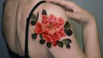 Red peony on her shoulder, done in Hong Kong. #tattoo #Korea #tattooart #koreatattoo #koreatattooist #flowertattoo #illustration #birthflowertattoo #tattooistartmag #hongdae #flowers #coloredtattoo #watercolortattoo #hongdaetattoo #norigae #peony #tattooistsion 