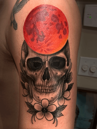 Skull, blood moon and blossoms. 