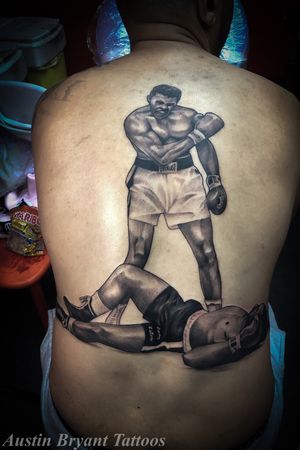 Start of a backpiece #blackandgrey #blackandgreytattoo #boxing #MuhammadAli #austinbryant